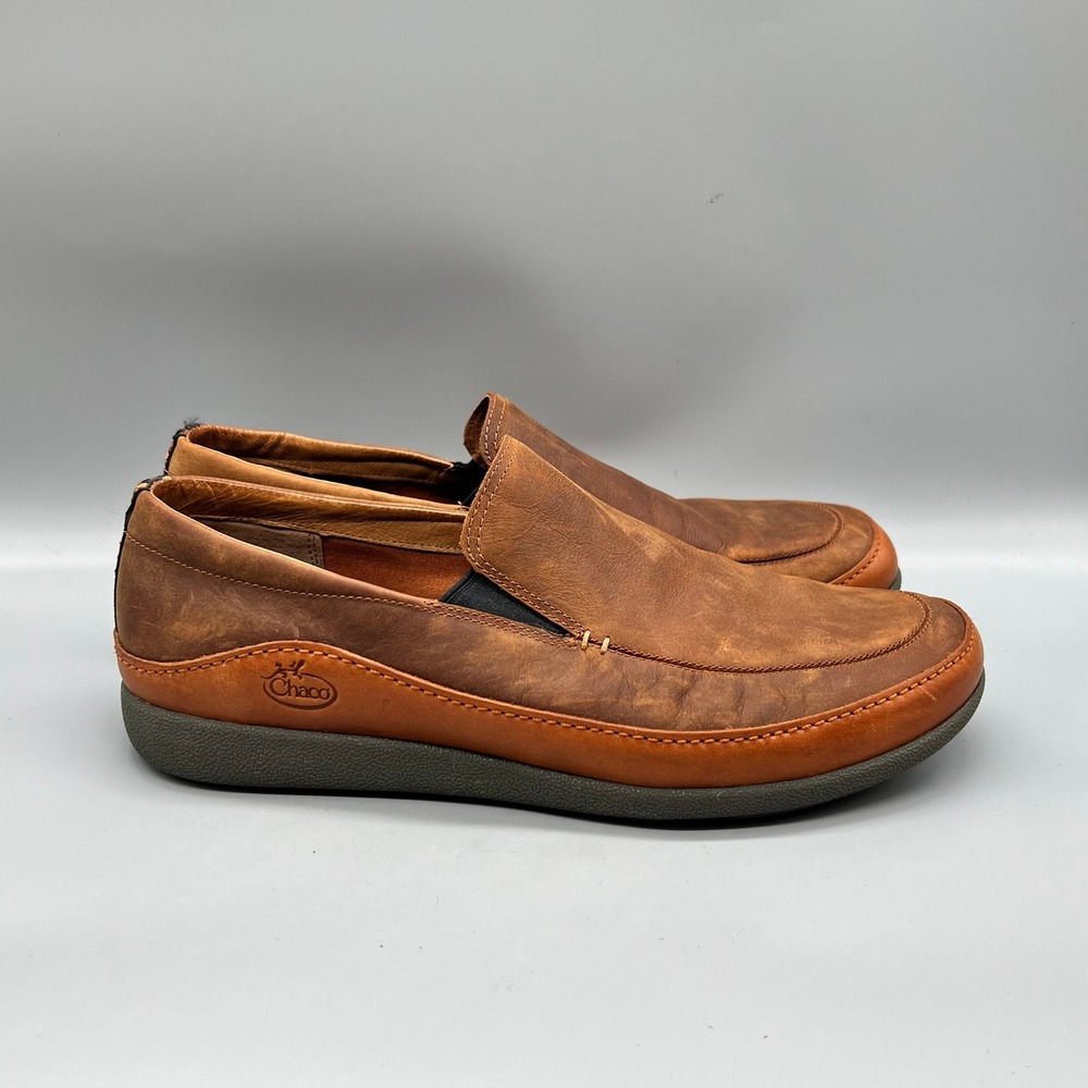 Chaco Shoes Mens 12 Rust Leather Slip On Moc Toe Loafer Outdoor Casual Comfort